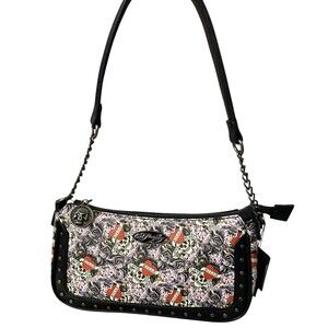 Ed Hardy Skull Heart Shoulder Bag Pink Black Studded Crossbody Purse NEW